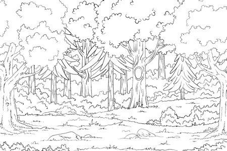 Coloring book landscape. Hand draw vector illustration with separate layers.のイラスト素材