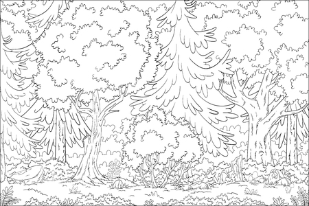 Coloring book landscape. Hand draw vector illustration with separate layers.のイラスト素材