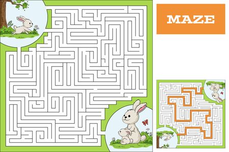 Cartoon game puzzle with solution. Vector illustration with separate layers.のイラスト素材