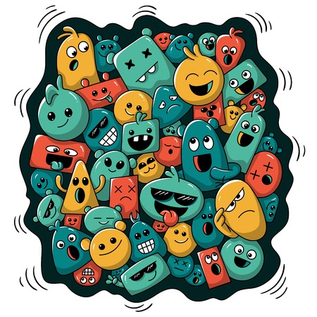 Cartoon background with funny characters. Vector illustration with separate layers.のイラスト素材