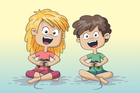 Boy and girl playing. Hand drawn vector illustration with separate layers.のイラスト素材