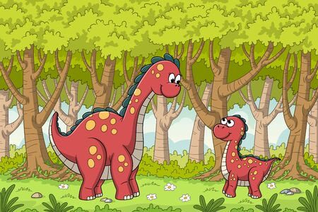 Dinos in the forest. Vector illustration with separate layers.のイラスト素材