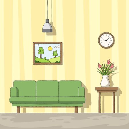 Interior of a living room. Hand drawn vector illustration with separate layers.のイラスト素材