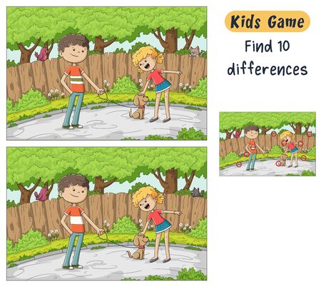 Find 10 differences. Funny cartoon game for kids, with solution. Vector illustration with separate layers.のイラスト素材