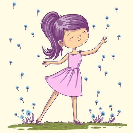 Little dancing girl. Hand drawn vector illustration with separate layers.のイラスト素材