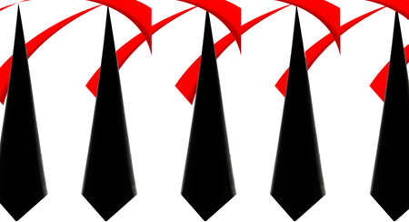 The abstract image; the application; five black ties on cleanly white background; With red decorative figures.の写真素材