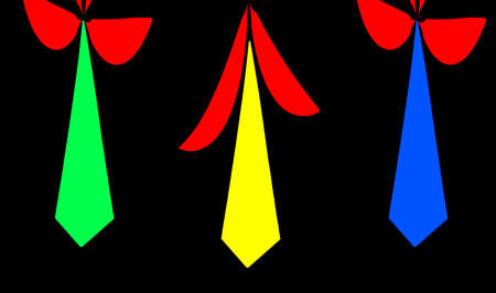 The abstract image; àïëèêàöèÿ; green; yellow and dark blue ties with original red collars; On a black backgroundの写真素材