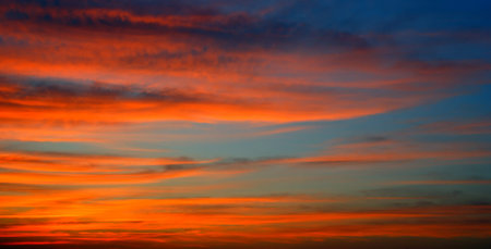 Bright, warm, summer evening. A colourful and unique structure of the western sky.