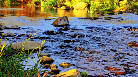 Bewitching, fantastic beauty, a mountain stream. Crystal jets of water, wash a stone loose cheerful...