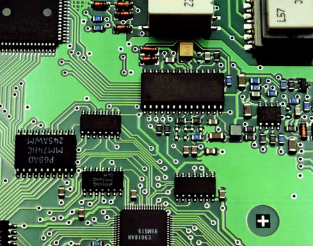 A fragment of modern installation of electronic components on the printed-circuit-board.            ...