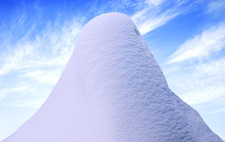 Snow hill, built forces of nature, clean, blue sky, easy clouds, frosty sun day. 