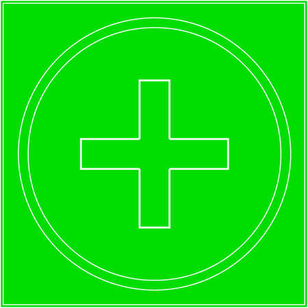 Green cross in a white circle on a green background, character pointer for a pharmacy.の写真素材