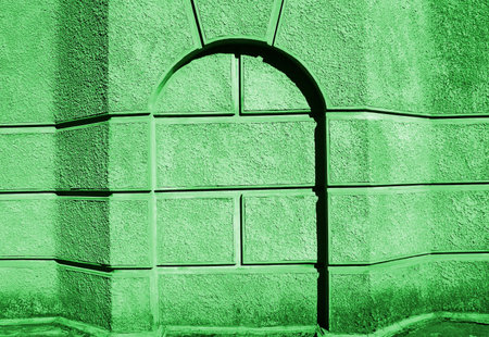 Base of building from the concrete slabs with the decorative arch.の写真素材