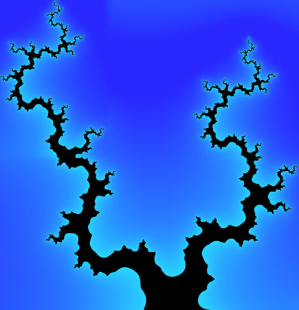 An abstract illustration. The black silhouette of the old dry wood on a blue background.の写真素材