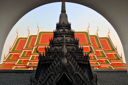 A Buddhist temple built in typical traditional Thai style.の写真素材