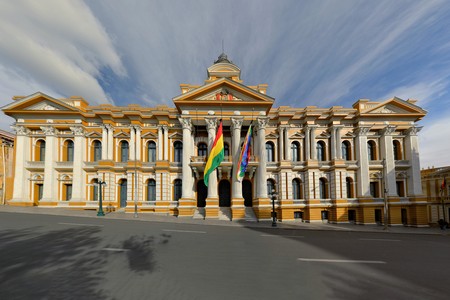 Bolivian Government Building in a Spanish Colonial Style, Plaza Murillo, La Pazの写真素材
