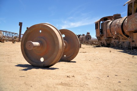 Rusty old steam locomotive near Salar de Uyuni train cemetery on Bolivias altiplanoの写真素材