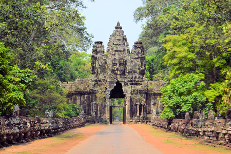 South Gate to Angkor Thom, near Siem Reap, Cambodia.の写真素材