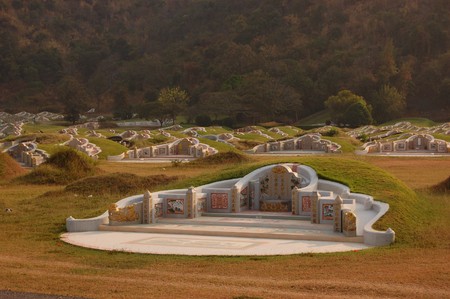 China style cemetery of Chinese immigrants in Kanchanaburi province, Thailandのeditorial素材