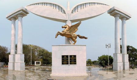 Pegasus Stela at the gates of MGR memorial at the seafront of Chennai, Tamil Nadu, Indiaのeditorial素材