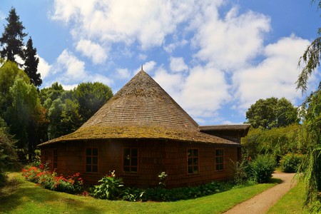 Traditional house German Style in the former German settlement Frutillar Lake District, Patagonia Southern Chile.のeditorial素材