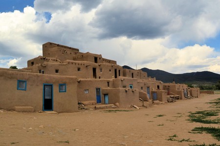 Taos Pueblo ancient Indian indegineous adobe city in New Mexicoの写真素材