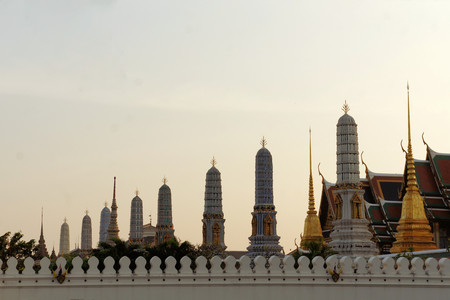Wat Phra Kaew Royal temple of the emerald Buddha as seen from outside in Bangkok Thailandのeditorial素材