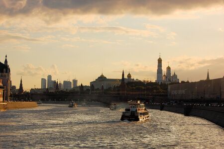 The Moscow Kremlin and Moscow river. Kremlin embankment in Moscow, Russiaのeditorial素材