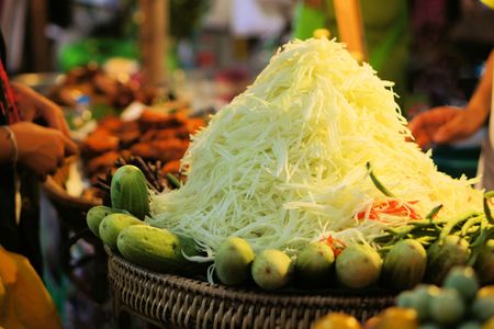 Spicy Green papaya salad Som Tam, Thai foodの写真素材