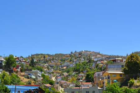 Colorful buildings on the hills of the UNESCO World Heritage city of Valparaiso, Chileのeditorial素材