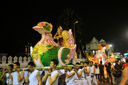 Chiang Mai, Thailand - 18 November 2013: Loy Krathong festival carriage shaped like a duck at Yee Peng light festival parade.のeditorial素材