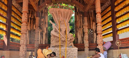 Kolkata, India - 11 October 2013:  An idol of revered goddess Durga standing in an unidentified pandal in the city of Kolkata during Durga Puja festival. A pandal is a temporary temple, erected during the week long religious festival of Durga Puja, one ofのeditorial素材