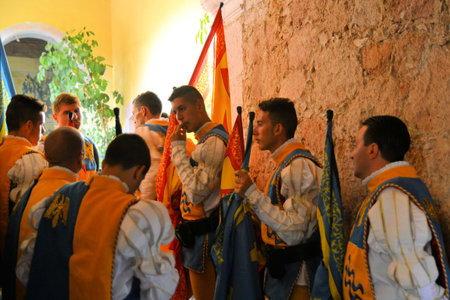 Zacatecas, Mexico, 31 July 2013:  Italian dance group is performing a flag waving show at the 18th...