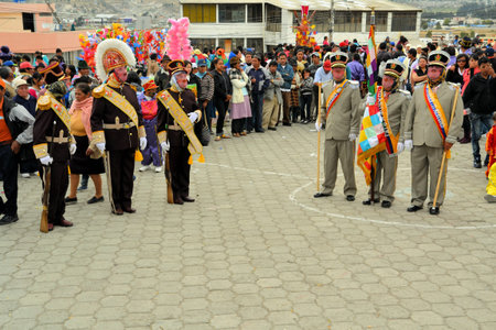 Latacunga, Ecuador 01 October, 2012: Unidentified Participants dressed as soldiers and as so-called...