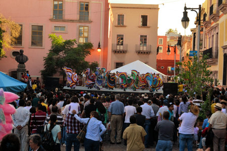 Zacatecas, Mexico, 02 August 2013: A dance group from mexico is performing on stage at the 18th Festival Cultural Internacional Zacatecas del Folclor. It is the biggest international folcloric festival of the Americas with troupes from 19 countries and frのeditorial素材
