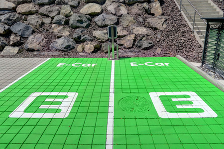 An e-car recharging spot for ecological auto transportの写真素材