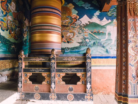 Spinning prayer wheel in Bhutanの写真素材