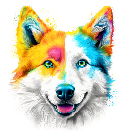 Portrait of a husky dog with multicolored fur.の素材