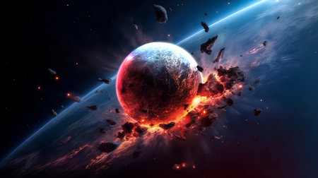 Apocalypse, Planet Crashing into Earth, Destruction of the Worldの写真素材