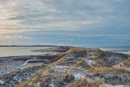 Coast at Vejlby klit in denmark in winter with snowの写真素材