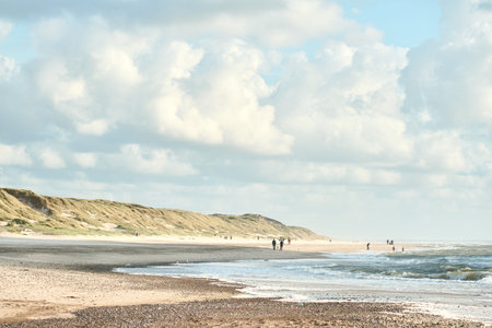 North sea coast in denmark on cloudy day