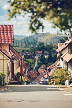Street in Saint Andreasberg in Harz in Germanyの写真素材