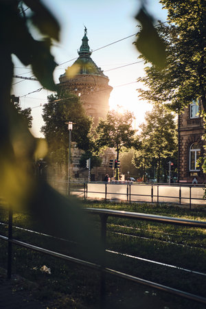 Sunrise in the Street s of Mannheimの写真素材