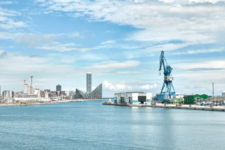 View on the harbor of Aarhus in Denmarkの写真素材