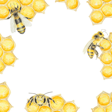 Watercolor hand drawn bee isolated on white backgroundの写真素材