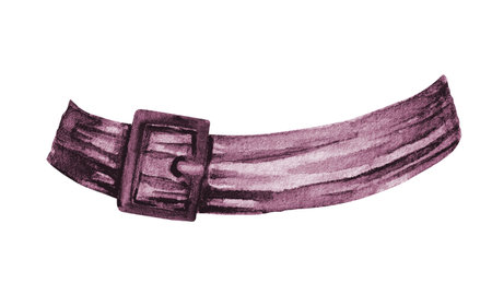 Black belt, tied ribbon. Watercolor hand drawn cut and isolated clip art. Clothing item, accessory tied knot, belt. Element of clothes.の写真素材