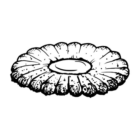 Vector illustration of round shaped Linzer cookies with a jam filling center. Clipart for design purposes. Monochrome detailed ink style drawing, perfect for bakery, food and Christmas projectsのイラスト素材