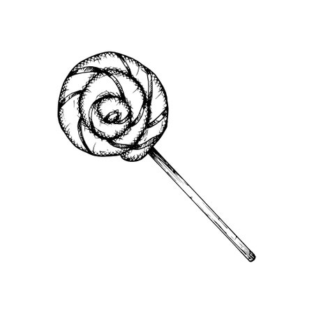 Hand drawn vector illustration of lollipop, candy in black and white detailed line art design. Perfect for Christmas holiday designs, festive decor, greeting cards and seasonal creative projectsのイラスト素材