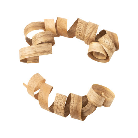 Wood shavings sawdust isolated on white backgroundの写真素材