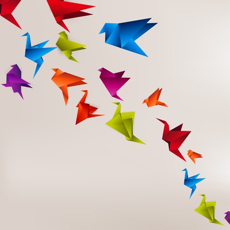 Origami paper bird on abstract backgroundのイラスト素材